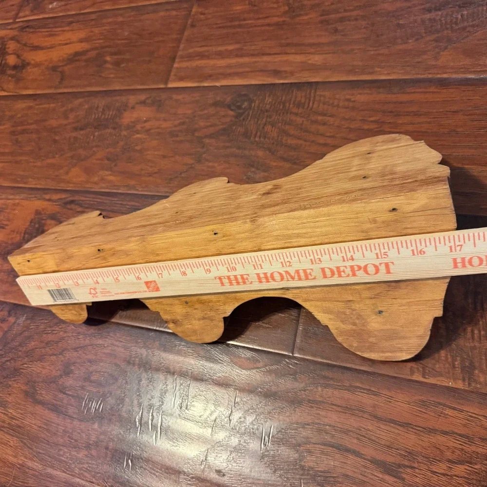 Vintage Mid Century Modern MCM Wood Corner‎ Shelf 17in Brown Scroll Cut 3 Tier